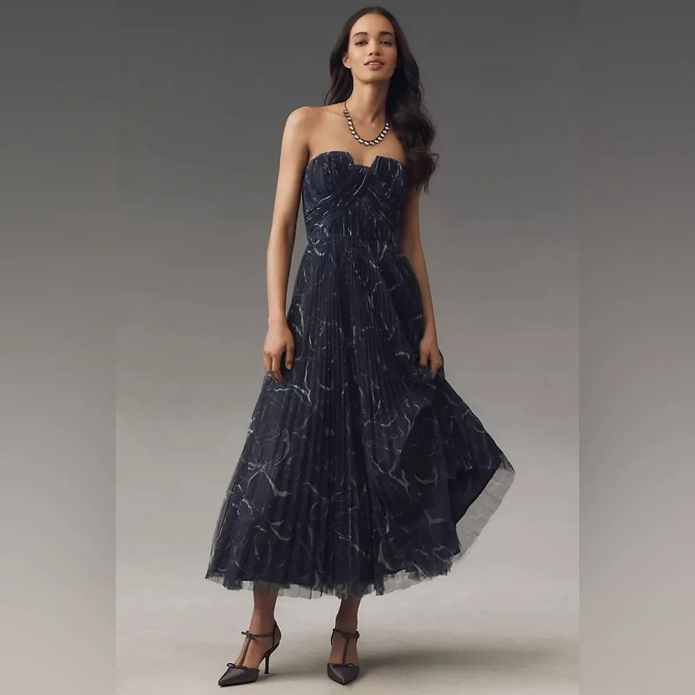 hutch corene strapless floral tulle a-line midi dress corene gown